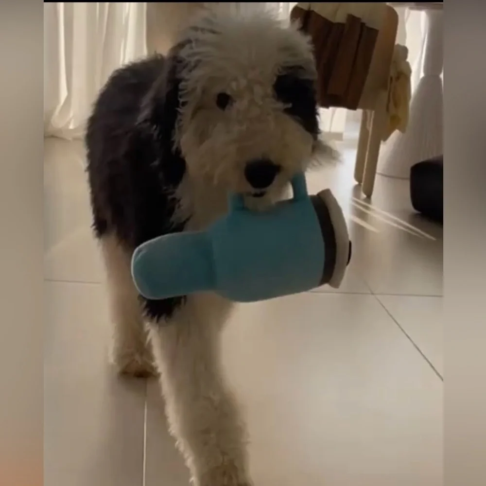 Large Plush Tumbler Dog Toy Blue Coffee Cup Squeaky Toy NWT